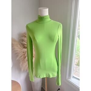 & Other Stories Neon Green Seamless Stretch Turtleneck Long Sleeve Top Womens 2